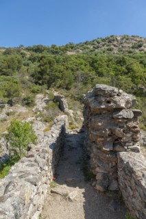 Historic arch bridge Le Pont des Fees with partially preserved water conduit, Grimaud-Village, Var,