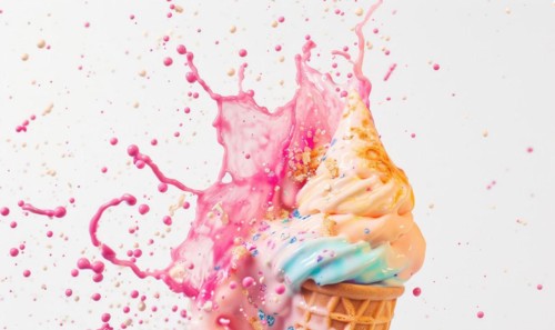 Ice cream cone explosion on white background AI generated