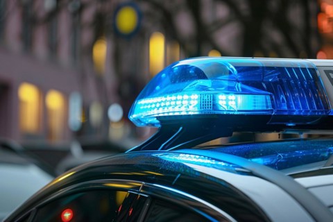 Close up of blue police car light. KI generiert, generiert, AI generated