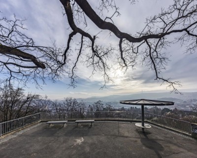 View of the city of Stuttgart, panorama from the Zeppelinstrasse viewpoint, Stuttgart,