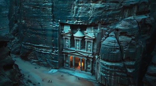 An ancient sandstone facade of Al-Khazneh, the Treasury in Petra, Jordan, at dusk, ai generated, AI
