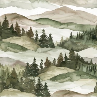 Landscape watercolor pattern with serene scenery and soft tones, abstract nature background,
