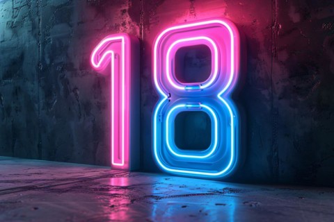 Neon pink and blue glowing number 18. KI generiert, generiert, AI generated