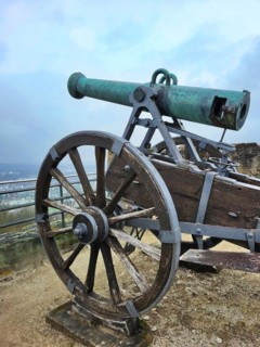 The historic old town centre of Coburg with a view of the ancient cannon. Coburg, Upper Franconia,