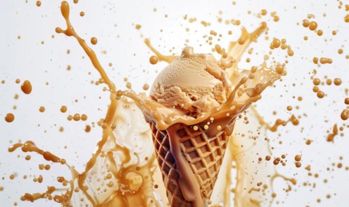 Ice cream cone explosion on white background AI generated