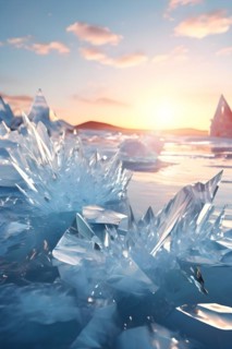 3d digital render capturing ice crystals in the midst of melting into a pool of water symbolizing