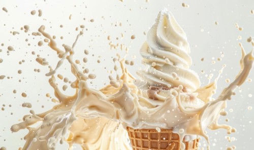 Ice cream cone explosion on white background AI generated