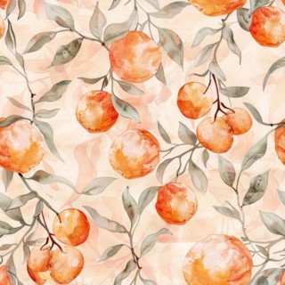 Watercolor seamless pattern with oranges and green leaves AI generated