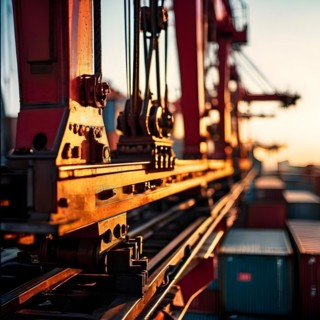 Detail of container crane interlocking mechanisms demonstrating efficient cargo handling, AI