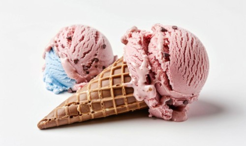 Neapolitan ice cream cones on white background AI generated