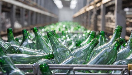 Empty glass bottles, in a recycling plant, AI generated, AI generated