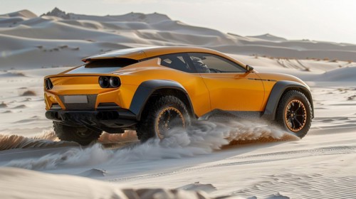 A rugged dual-tone off-road vehicle conquering sand dunes in the desert, AI generated