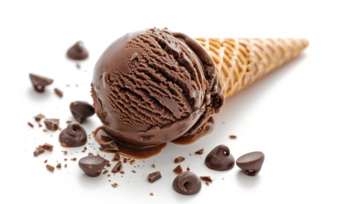 Chocolate ice cream cone on white background AI generated