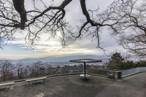 View of the city of Stuttgart, panorama from the Zeppelinstrasse viewpoint, Stuttgart,