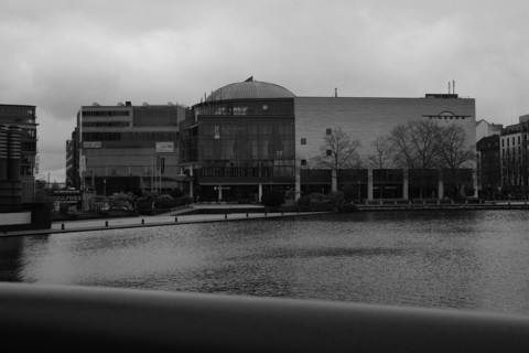 Building in the Mediapark, black and white, Cologne, Germany, Europe