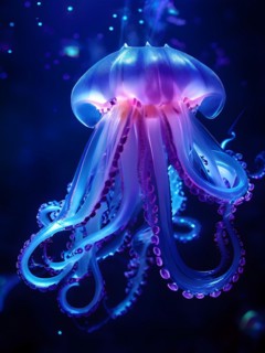 Vampire squid with bioluminescent filaments, AI generated, deep sea, fish, squid, bioluminescent,