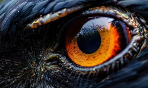 Close-up of an eagle's intense gaze with wilderness reflected in its eye AI generated