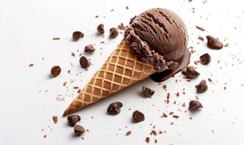 Chocolate ice cream cone on white background AI generated