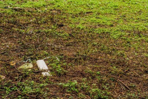 A discarded plastic bottle on the ground highlights an environmental pollution issue, in South