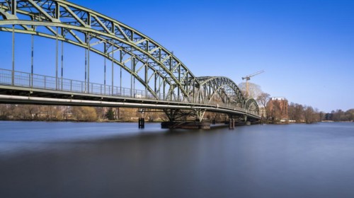 Long exposure, the Havel at the Eiswerder Bridge in Berlin-Spandau, Germany, Europe