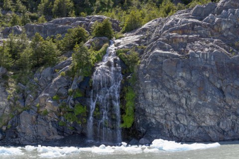 Waterfall, Lago Grey, Torres del Paine National Park, Parque Nacional Torres del Paine, Cordillera