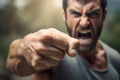 Close up of klenched fist of violant man. KI generiert, generiert, AI generated