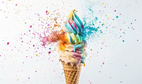 Ice cream cone explosion on white background AI generated