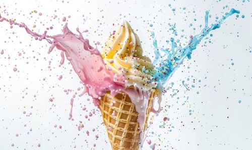 Ice cream cone explosion on white background AI generated