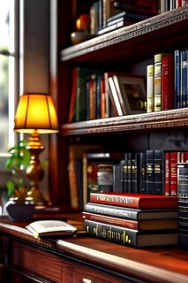 Bookshelf brimming with educational materials, AI generated