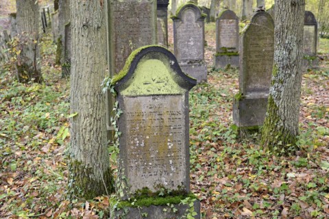 Jewish cemetery, weathered gravestones, wine village Beilstein, Moselle, Rhineland-Palatinate,