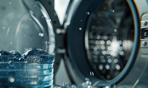 Close up of washing machine and water splashes AI generated