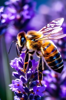 Bee harvesting nectar in a sea of lavender, AI generated