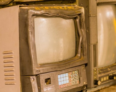 Old dilapidated CRT course plotter display on board submarine at Unification park in Gangneung,