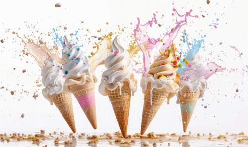 Ice cream cone explosion on white background AI generated