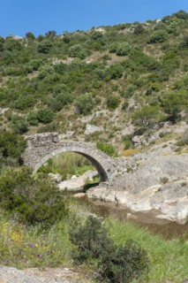 Historic arch bridge Le Pont des Fees over the river La Garde, Grimaud-Village, Var,
