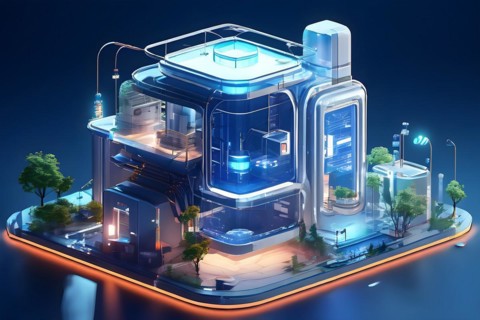 Compact urban water recycling unit tailored for individual building, AI generated
