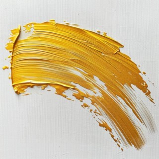 A textured brush stroke in golden yellow on a white surface AI generated