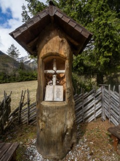 Carving with religious motto, birch wood cross, Jassing, Styria, Austria, Europe