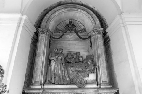 Sculpture group at the father's grave, Monumental Cemetery, Cimitero monumentale di Staglieno),