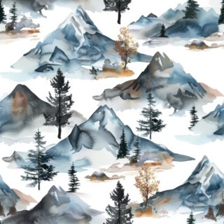 Landscape watercolor pattern with serene scenery and soft tones, abstract nature background,