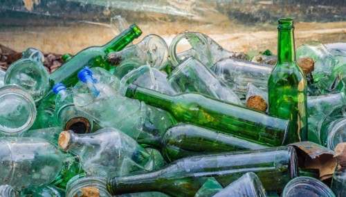 Used glass in a pile, only empty bottles, AI generated, AI generated