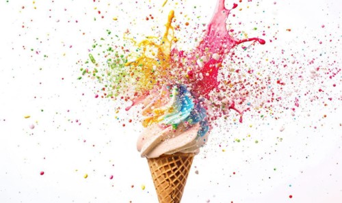 Ice cream cone explosion on white background AI generated