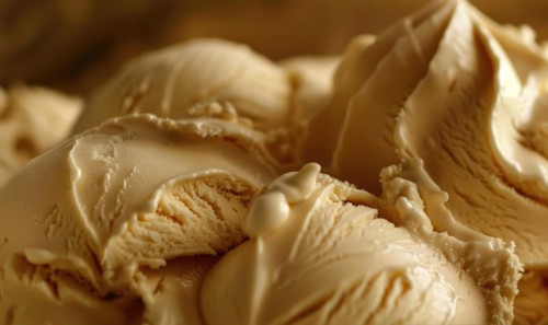 Close-up of melting vanilla ice cream, abstract background with ice cream close up view AI