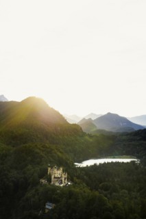 Hohenschwangau Castle, foehn storm, sunset, near Fuessen, Ostallgaeu, Allgaeu, Bavaria, Germany,