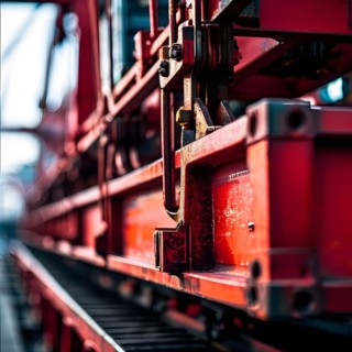 Detail of container crane interlocking mechanisms demonstrating efficient cargo handling, AI