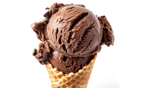 Chocolate ice cream cone on white background AI generated
