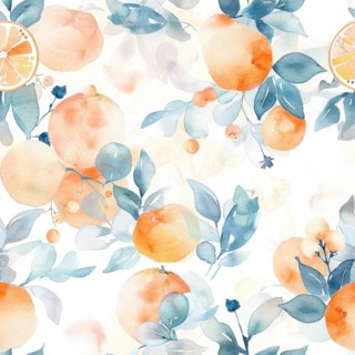 Watercolor seamless pattern with oranges and green leaves AI generated