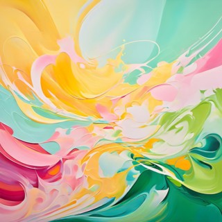 Abstract painting with flowing lines intertwine organic shapes symbolizing springs awake, AI