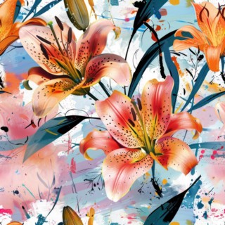 Seamless watercolor pattern with bold lily flowers and abstract strokes AI generated