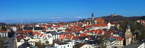 Aerial view of Coburg with a view of the historic old town centre. Dingolfing, Upper Franconia,